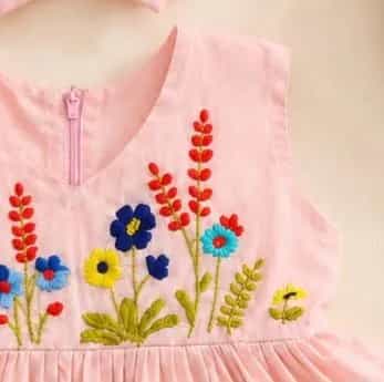 Baby Pink Hand Embroidery Cotton Frock for Girls | Floral Stitch Party Dress