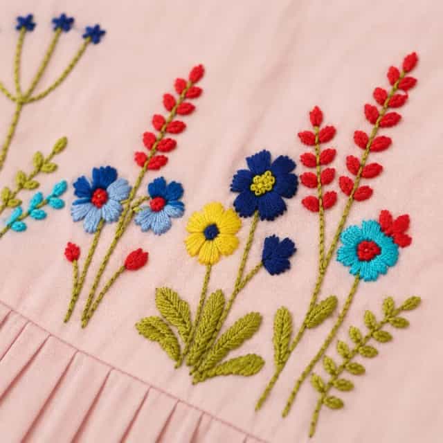Baby Pink Hand Embroidery Cotton Frock for Girls | Floral Stitch Party Dress