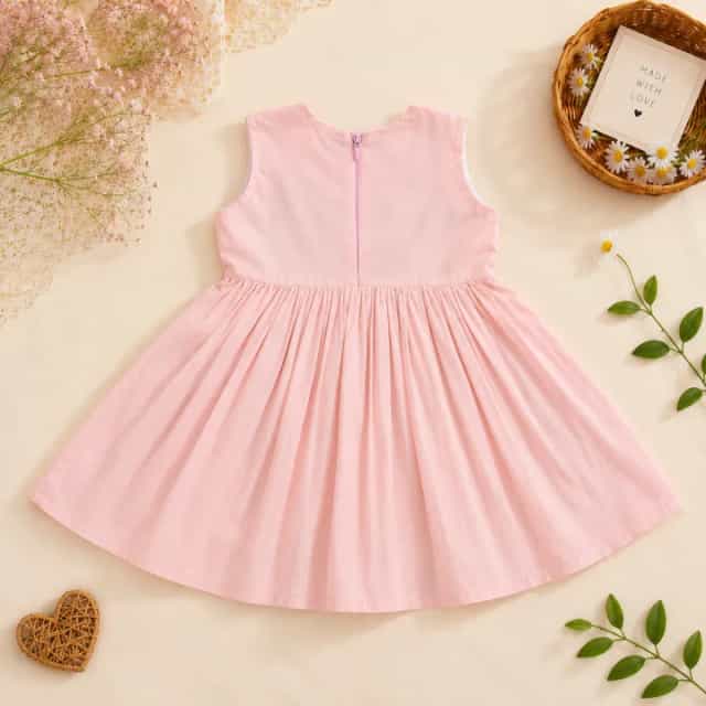 Baby Pink Hand Embroidery Cotton Frock for Girls | Floral Stitch Party Dress