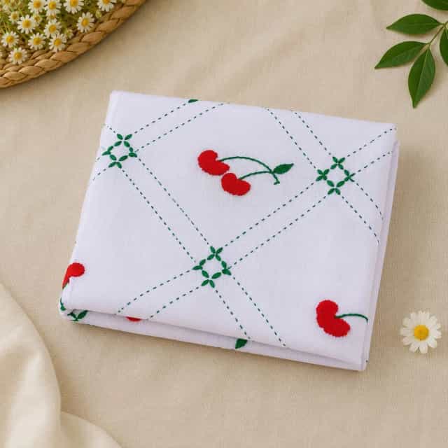 Handmade Cherry Nakshi Katha Set (3 Part) | White Cotton Embroidery Baby Bedding