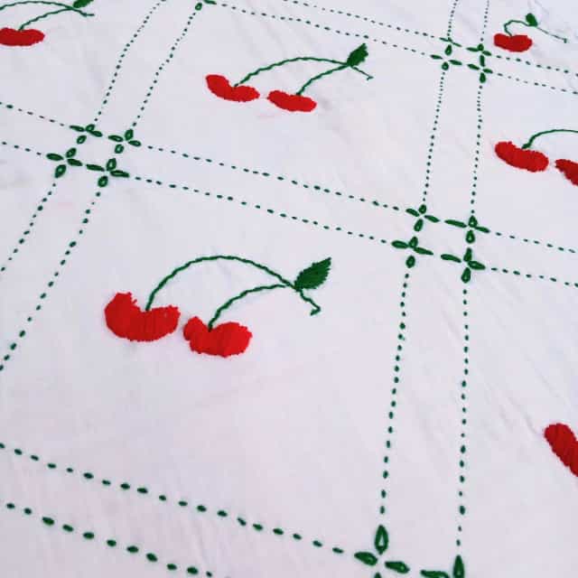 Handmade Cherry Nakshi Katha Set (3 Part) | White Cotton Embroidery Baby Bedding