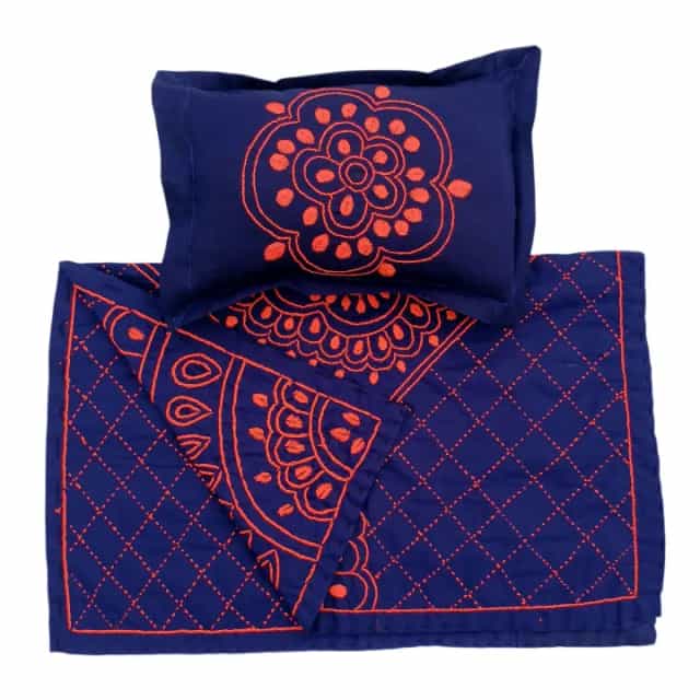 Baby Nakshi Katha Combo Set (4 Pcs) – Soft Cotton6 Navy Blue Baby Nakshi Katha Combo Set (4 Pcs) | Handmade Cotton Bedding | Suta.bd