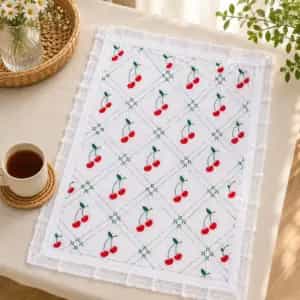 Handmade Cherry Nakshi Katha Set Embroidery5 Handmade Cherry Nakshi Katha Set (3 Part) | White Cotton Embroidery Baby Bedding