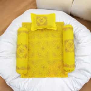 Handmade Nakshi Katha Set 4 Pcs Soft Cotton Baby Bedding Set Baby Quilt + Pillow + 2 Bolster2 Handmade Nakshi Katha Set (4 Pcs) | Soft Cotton Baby Bedding Set | Bright Yellow | Suta.bd