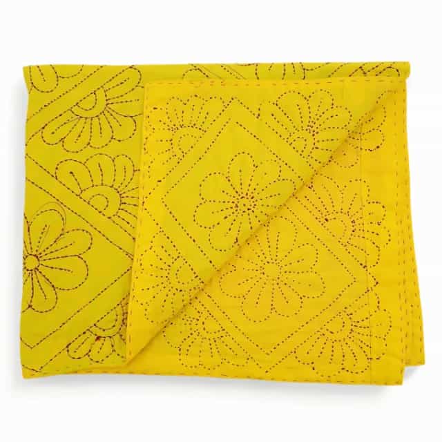 Handmade Nakshi Katha Set 4 Pcs Soft Cotton Baby Bedding Set Baby Quilt + Pillow + 2 Bolster3 Handmade Nakshi Katha Set (4 Pcs) | Soft Cotton Baby Bedding Set | Bright Yellow | Suta.bd
