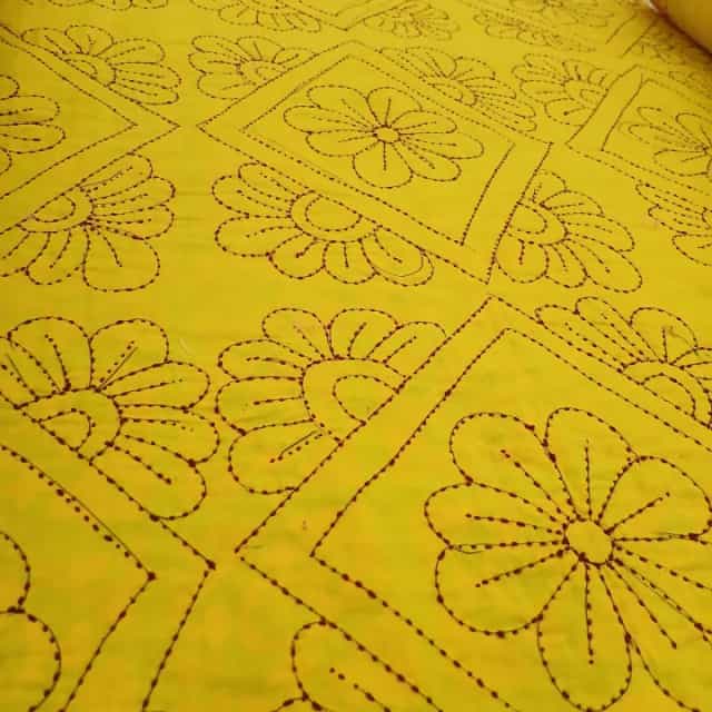 Handmade Nakshi Katha Set 4 Pcs Soft Cotton Baby Bedding Set Baby Quilt + Pillow + 2 Bolster4 Handmade Nakshi Katha Set (4 Pcs) | Soft Cotton Baby Bedding Set | Bright Yellow | Suta.bd