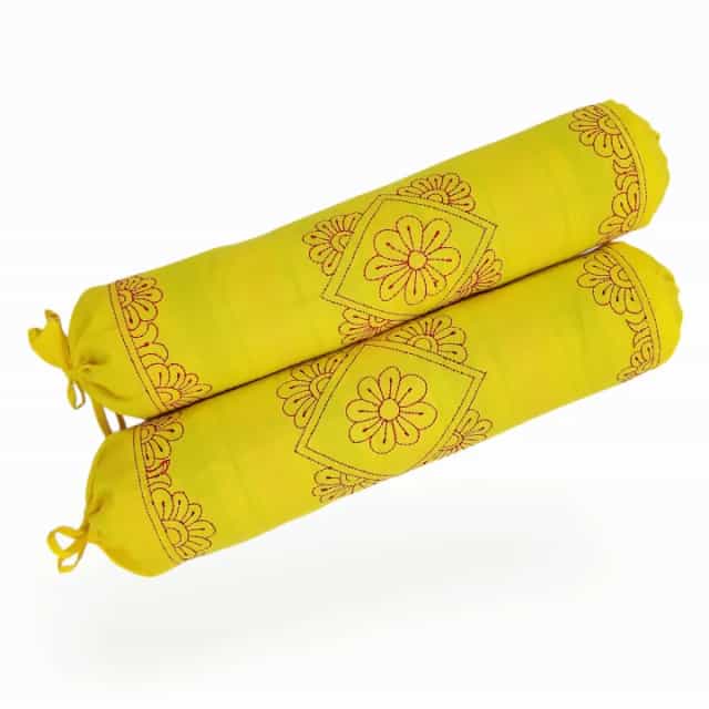 Handmade Nakshi Katha Set 4 Pcs Soft Cotton Baby Bedding Set Baby Quilt + Pillow + 2 Bolster8 Handmade Nakshi Katha Set (4 Pcs) | Soft Cotton Baby Bedding Set | Bright Yellow | Suta.bd