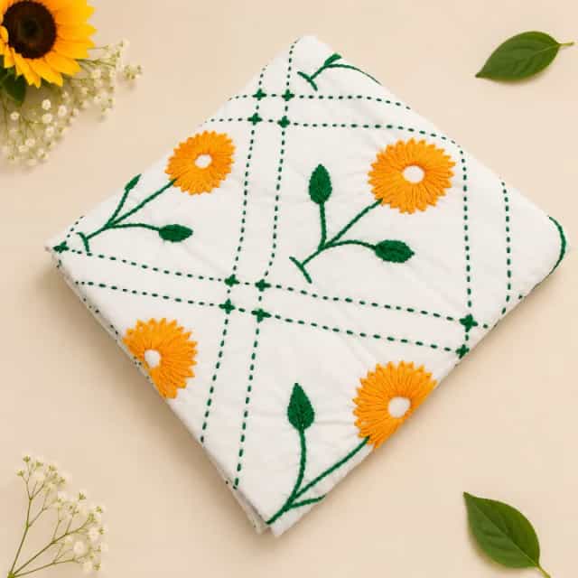 Premium Baby Nakshi Katha Towel Cotton Handmade Embroidery Soft Baby Kantha 35×26 Inch Sunflower Design5 Premium Baby Nakshi Katha Towel | Handmade Sunflower Embroidery (35x26 Inch)