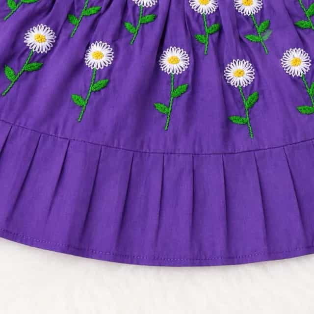 Purple Daisy Flower Embroidery Baby Girl Dress | Handmade Cotton Frock Purple Daisy Flower Embroidery Baby Girl Dress | Handmade Cotton Frock