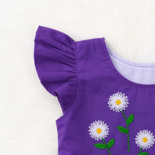 Purple Daisy Flower Embroidery Baby Girl Dress | Handmade Cotton Frock Purple Daisy Flower Embroidery Baby Girl Dress | Handmade Cotton Frock