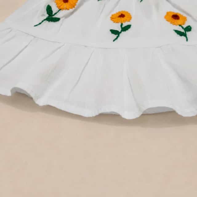 Sunflower Hand Embroidery Baby Dress with Matching Hairband White Cotton Baby Frock for Girls3 Sunflower Hand Embroidery Baby Dress with Matching Hairband | White Cotton Frock | Suta.bd
