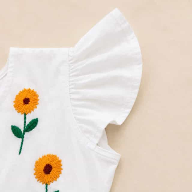 Sunflower Hand Embroidery Baby Dress with Matching Hairband White Cotton Baby Frock for Girls4 Sunflower Hand Embroidery Baby Dress with Matching Hairband | White Cotton Frock | Suta.bd