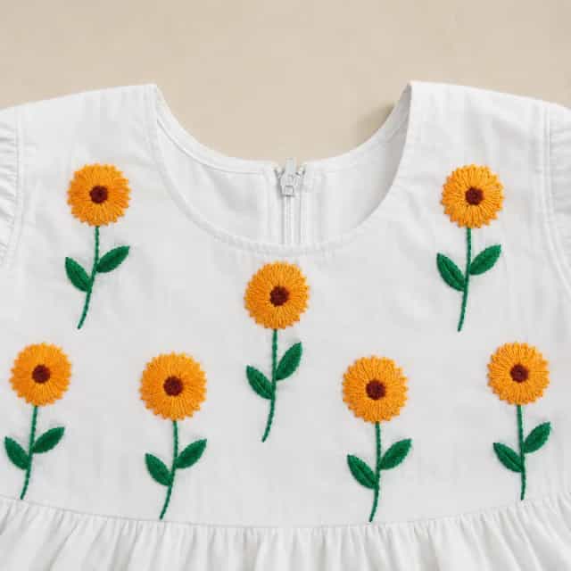 Sunflower Hand Embroidery Baby Dress with Matching Hairband White Cotton Baby Frock for Girls6 Sunflower Hand Embroidery Baby Dress with Matching Hairband | White Cotton Frock | Suta.bd