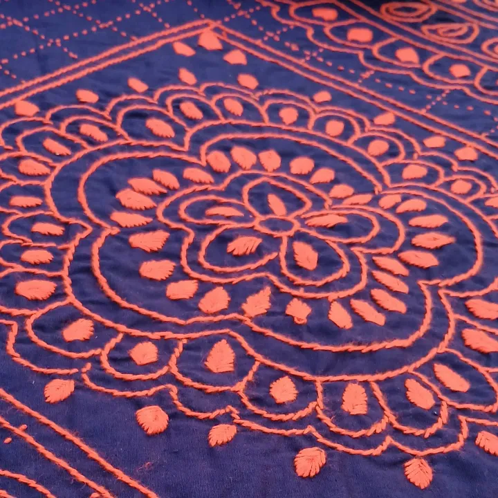 Navy Blue Baby Nakshi Katha Combo Set (4 Pcs) | Handmade Cotton Bedding | Suta.bd