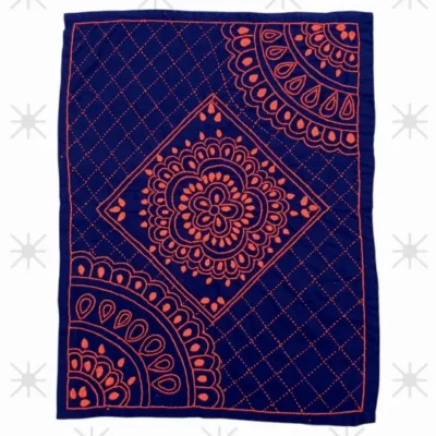 Navy Blue Baby Nakshi Katha Combo Set (4 Pcs) | Handmade Cotton Bedding | Suta.bd
