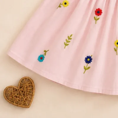 Baby Pink Hand Embroidery Cotton Frock for Girls | Floral Stitch Party Dress