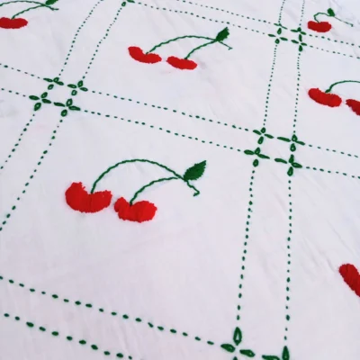 Handmade Cherry Nakshi Katha Set (3 Part) | White Cotton Embroidery Baby Bedding
