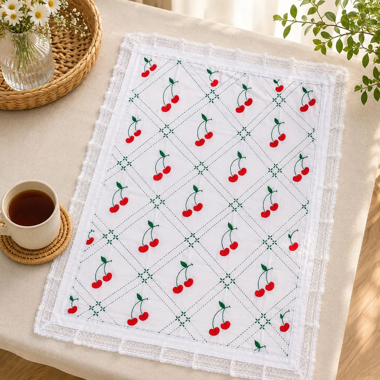 Handmade Cherry Nakshi Katha Set (3 Part)