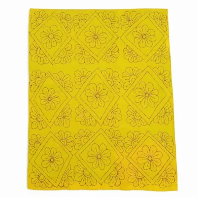 Handmade Nakshi Katha Set (4 Pcs) | Soft Cotton Baby Bedding Set | Bright Yellow | Suta.bd