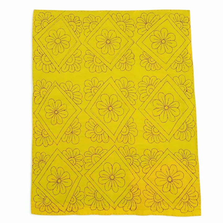 Handmade Nakshi Katha Set (4 Pcs) | Soft Cotton Baby Bedding Set | Bright Yellow | Suta.bd