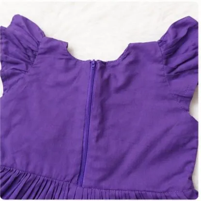 Purple Daisy Flower Embroidery Baby Girl Dress | Handmade Cotton Frock