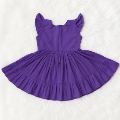 Purple Daisy Flower Embroidery Baby Girl Dress | Handmade Cotton Frock
