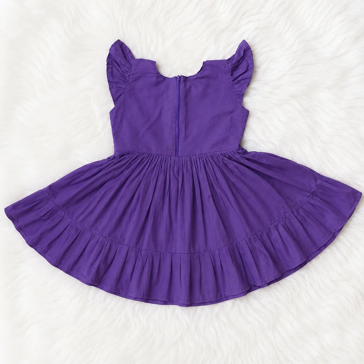 Purple Daisy Flower Embroidery Baby Girl Dress | Handmade Cotton Frock