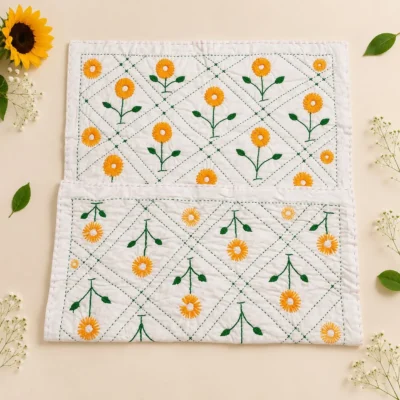 Premium Baby Nakshi Katha Towel | Handmade Sunflower Embroidery (35x26 Inch)